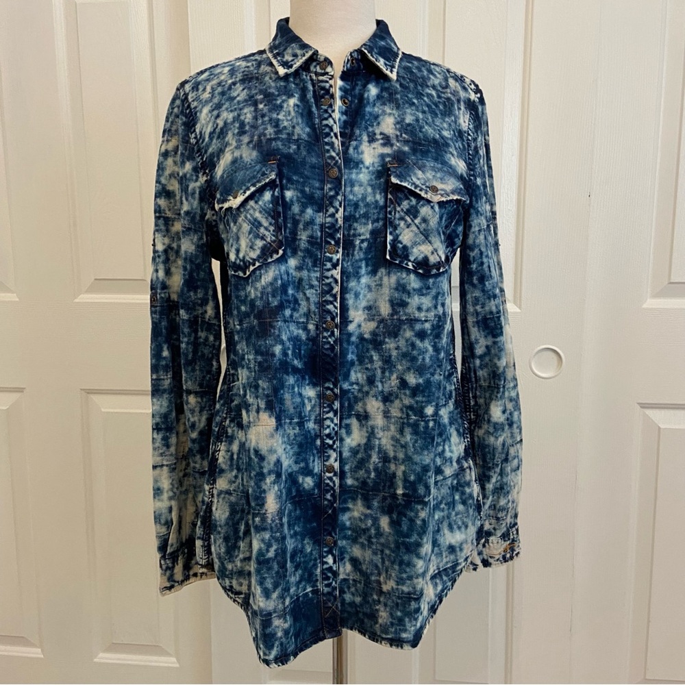 RYAN MICHAEL ⭐️NWT  Button Down/Tunic in Acid Washed Blue - Picture 6 of 14